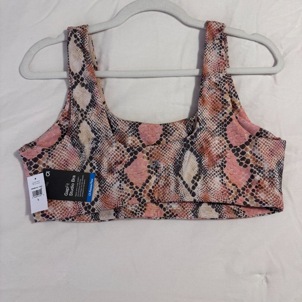 NWT GapFit StudioBra Sports Bra Multi Snake Print Size L - Picture 2 of 4